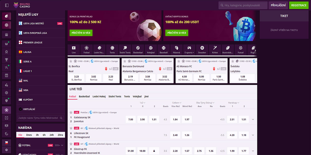 Αθλητικό στοίχημα Malina Casino