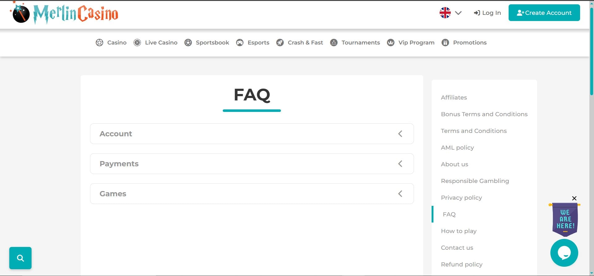 Merlin Casino help centre