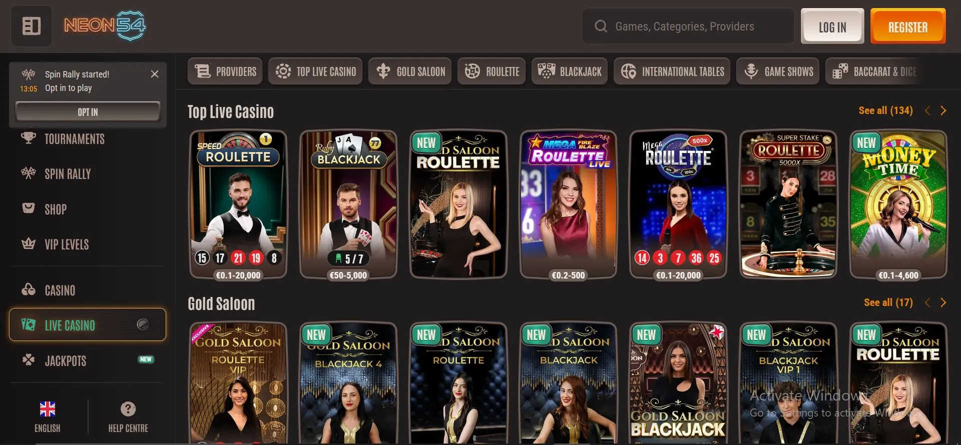 neon54 casino live games