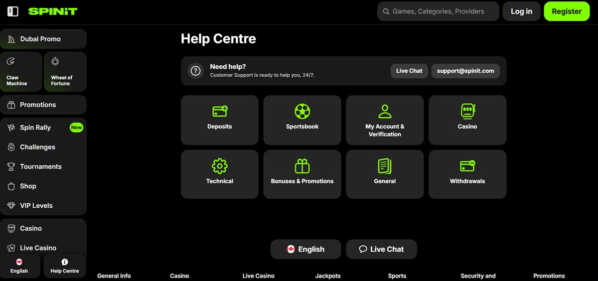 SpinIt Casino help centre