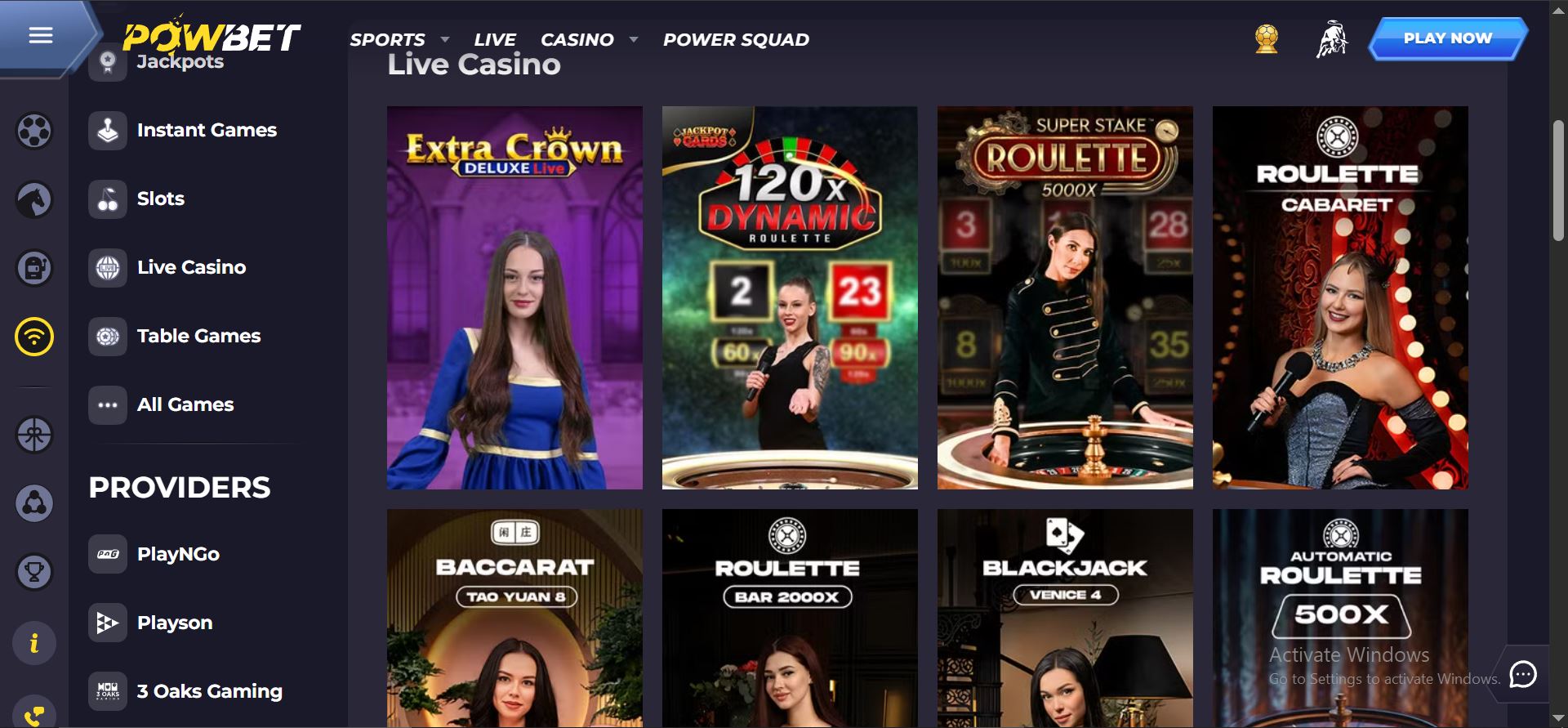 powbet casino live games