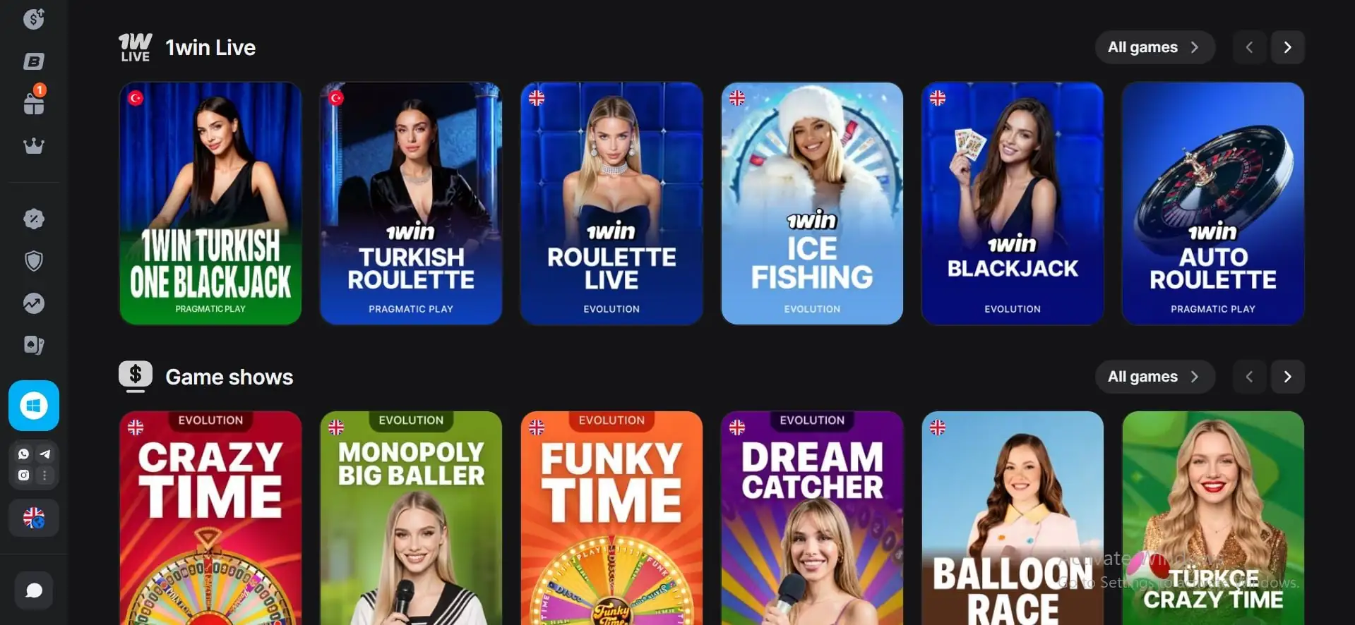 1win casino live games