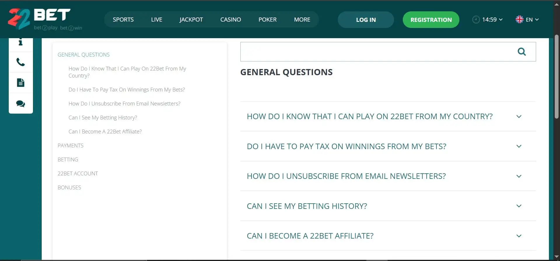 22bet casino help centre